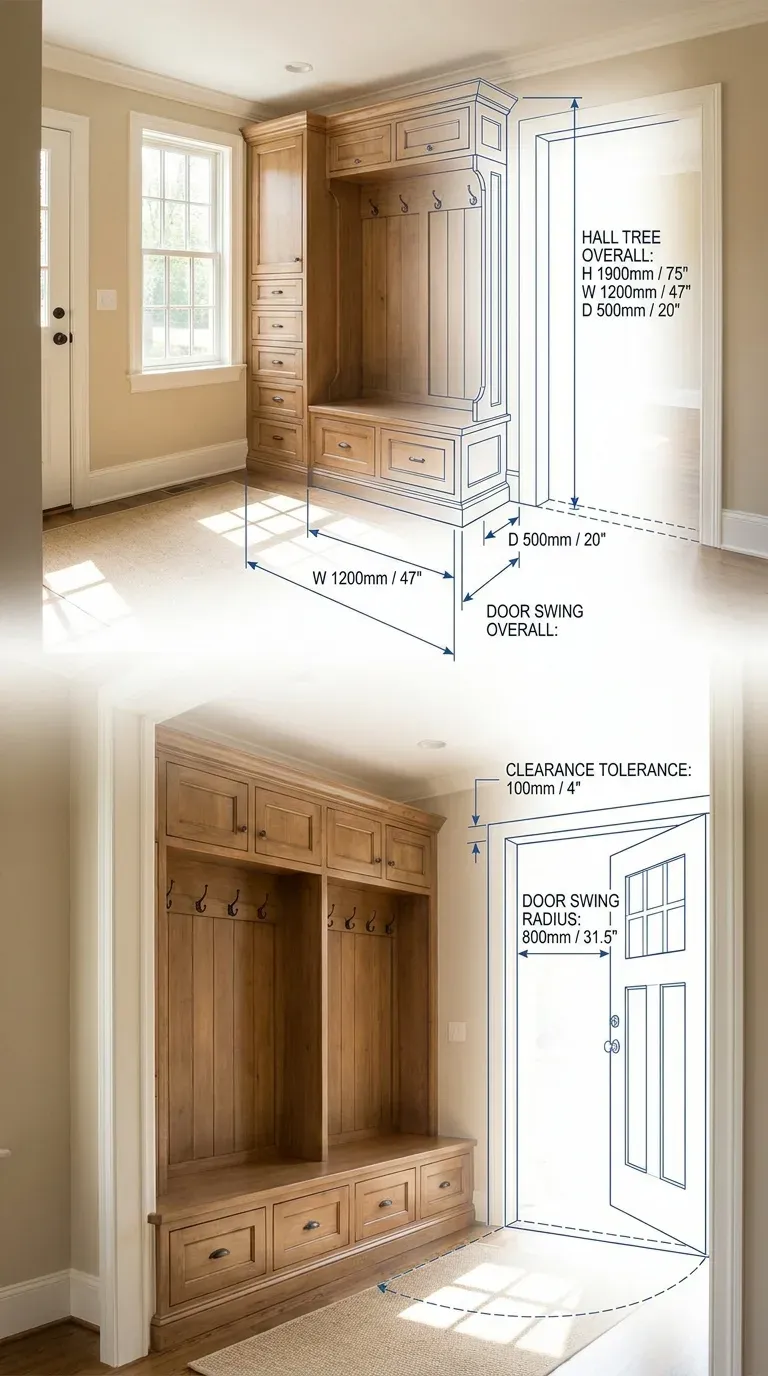 Measurement Chart: Door swing radius and architectural clearance tolerances