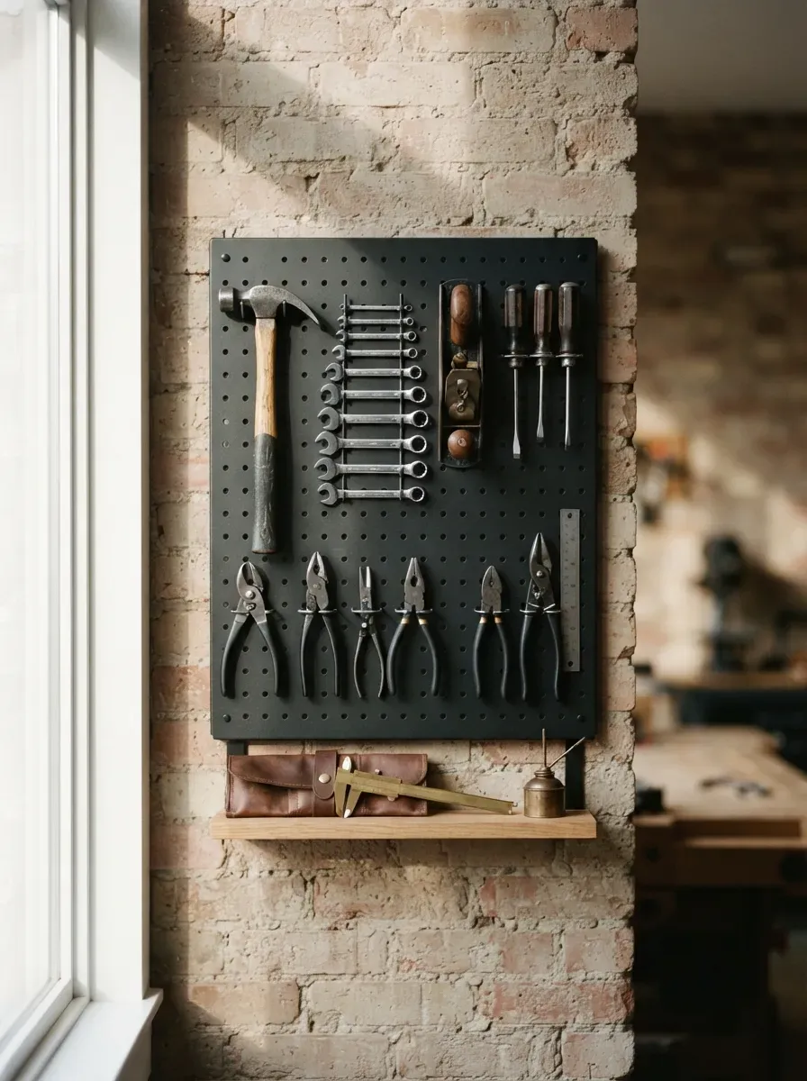 Steel Pegboard Organizer with Hand Tools