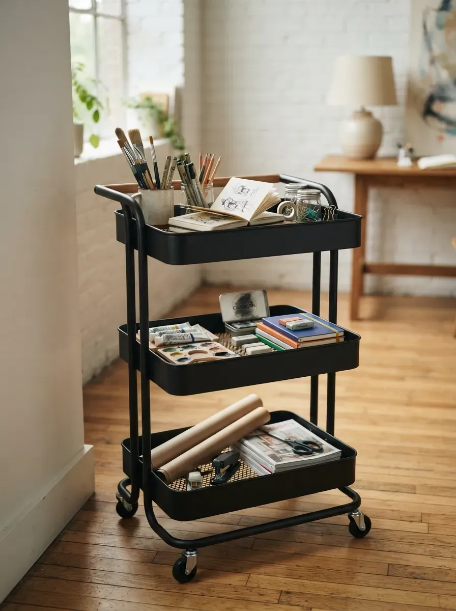 Rolling Utility Cart with Art and Office Supplies