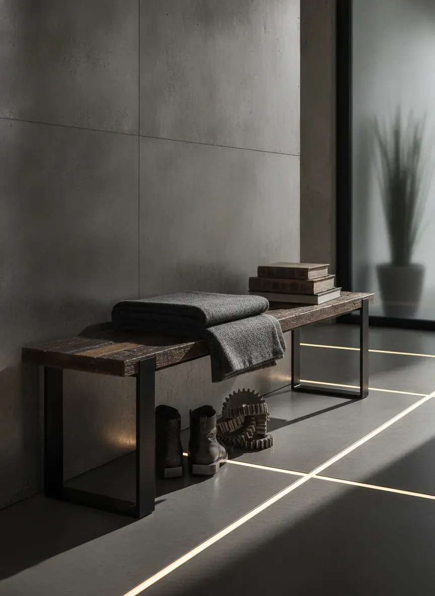 Sleek Industrial Narrow Entryway Bench
