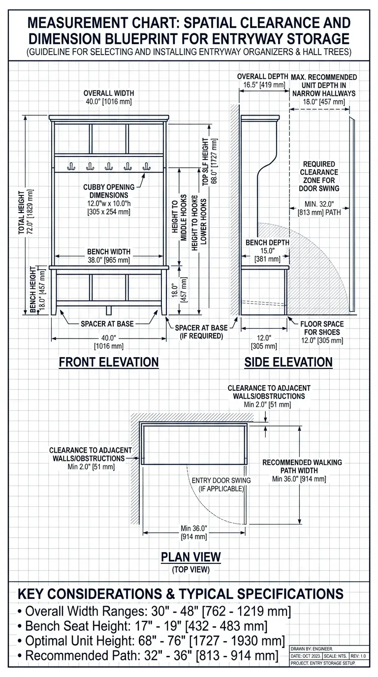 Measurement Chart: Spatial clearance and dimension blueprint for entryway storage