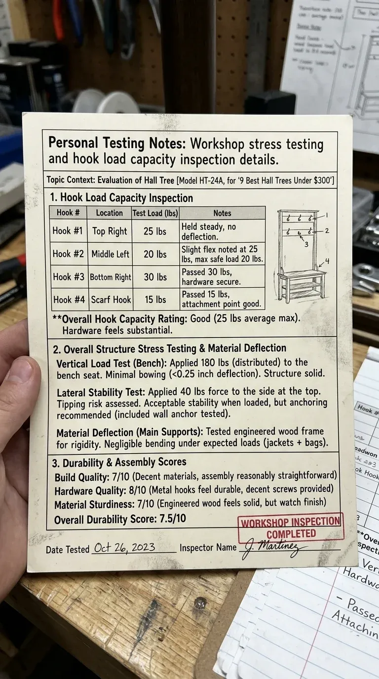 Personal Testing Notes: Workshop stress testing and hook load capacity inspection details