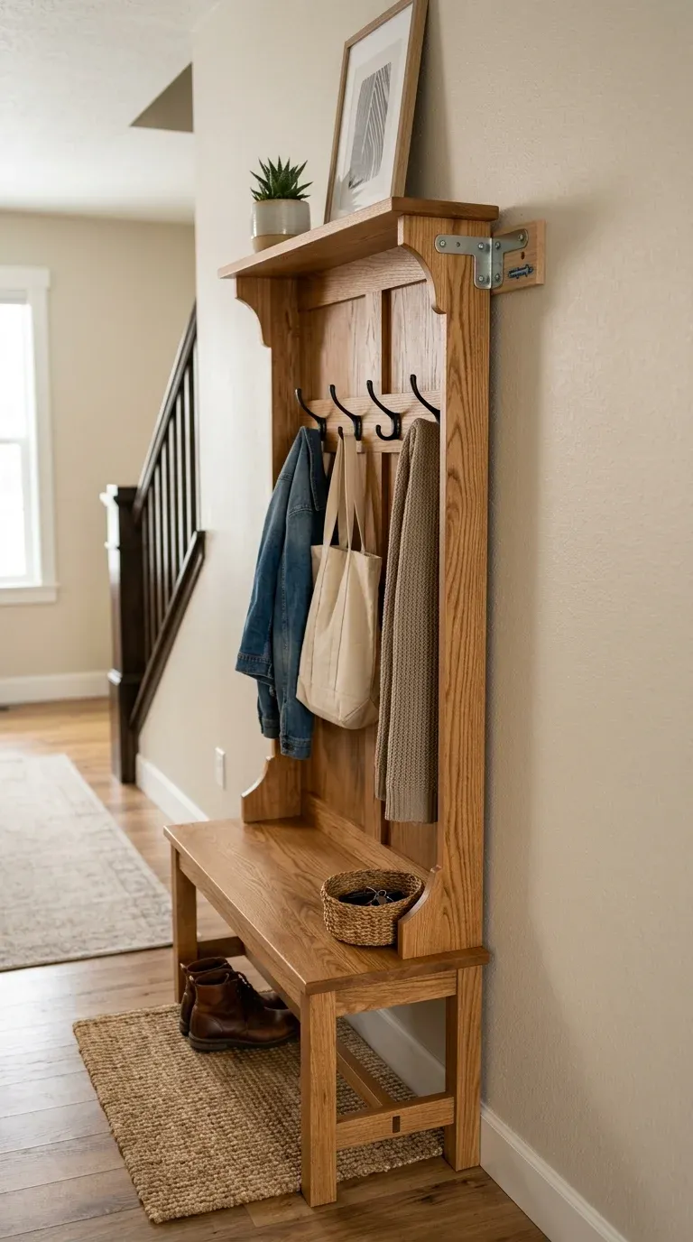 Original Photography: Real-world entryway setup with natural oak finish