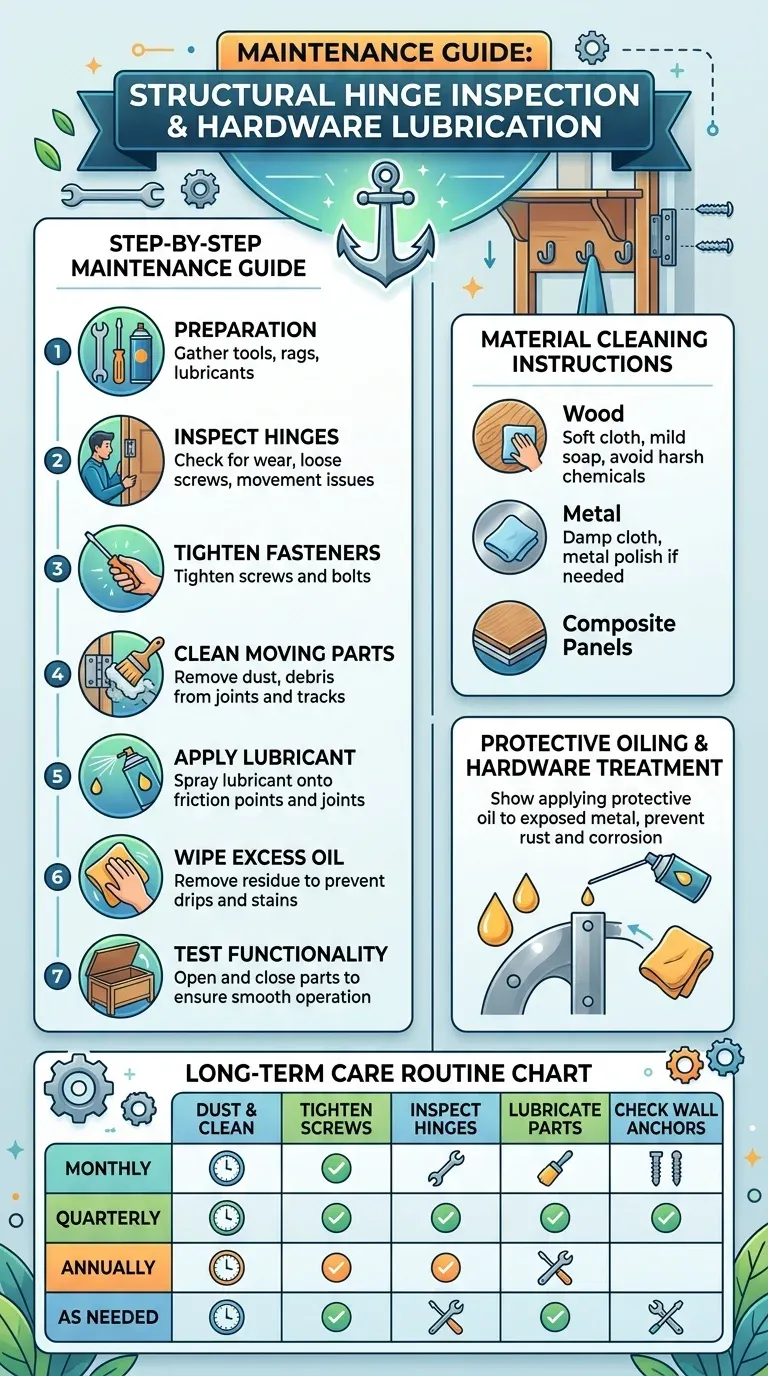 Maintenance Guide: Structural hinge inspection and hardware lubrication diagram