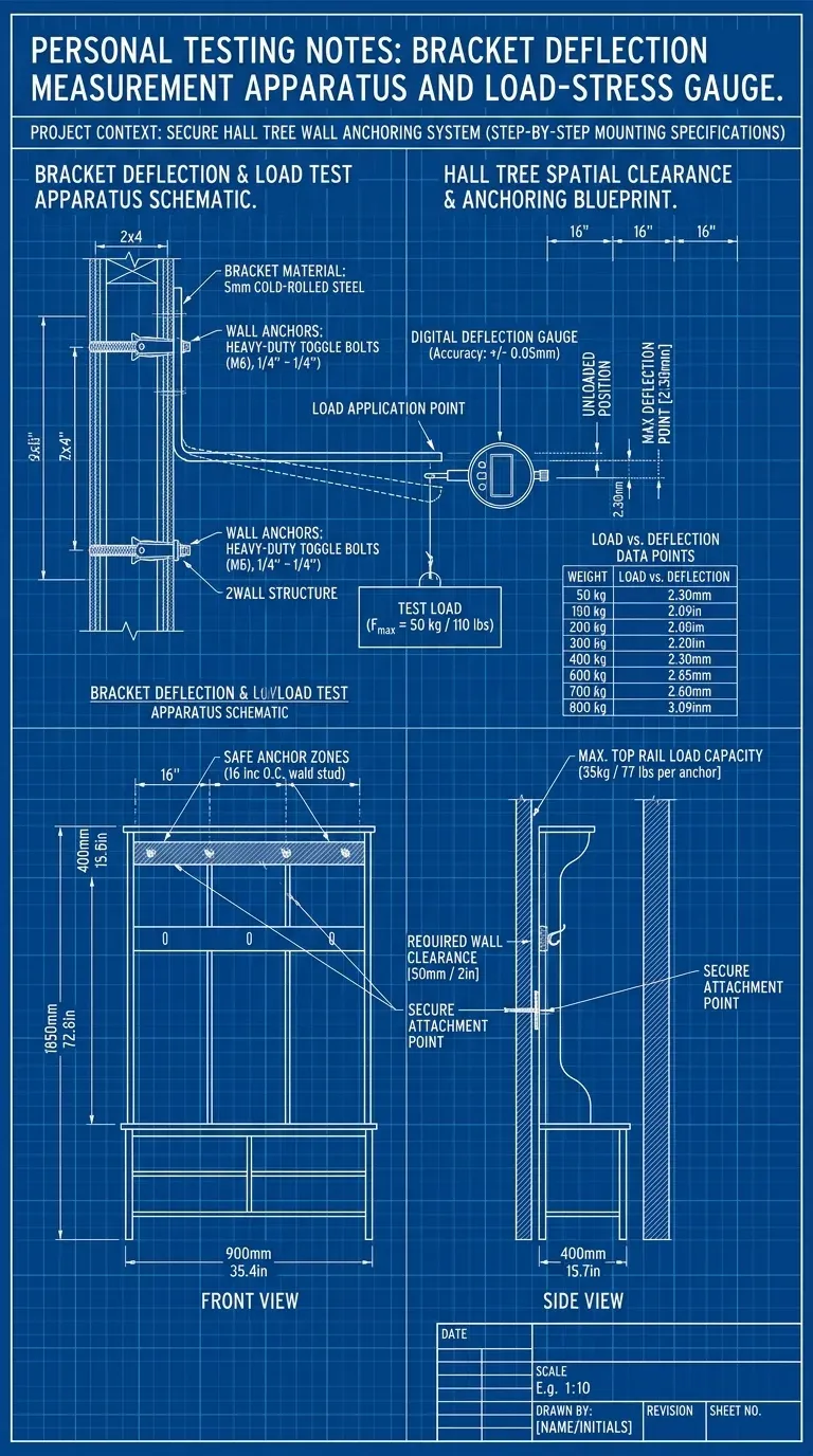Personal Testing Notes: Bracket deflection measurement apparatus and load-stress gauge