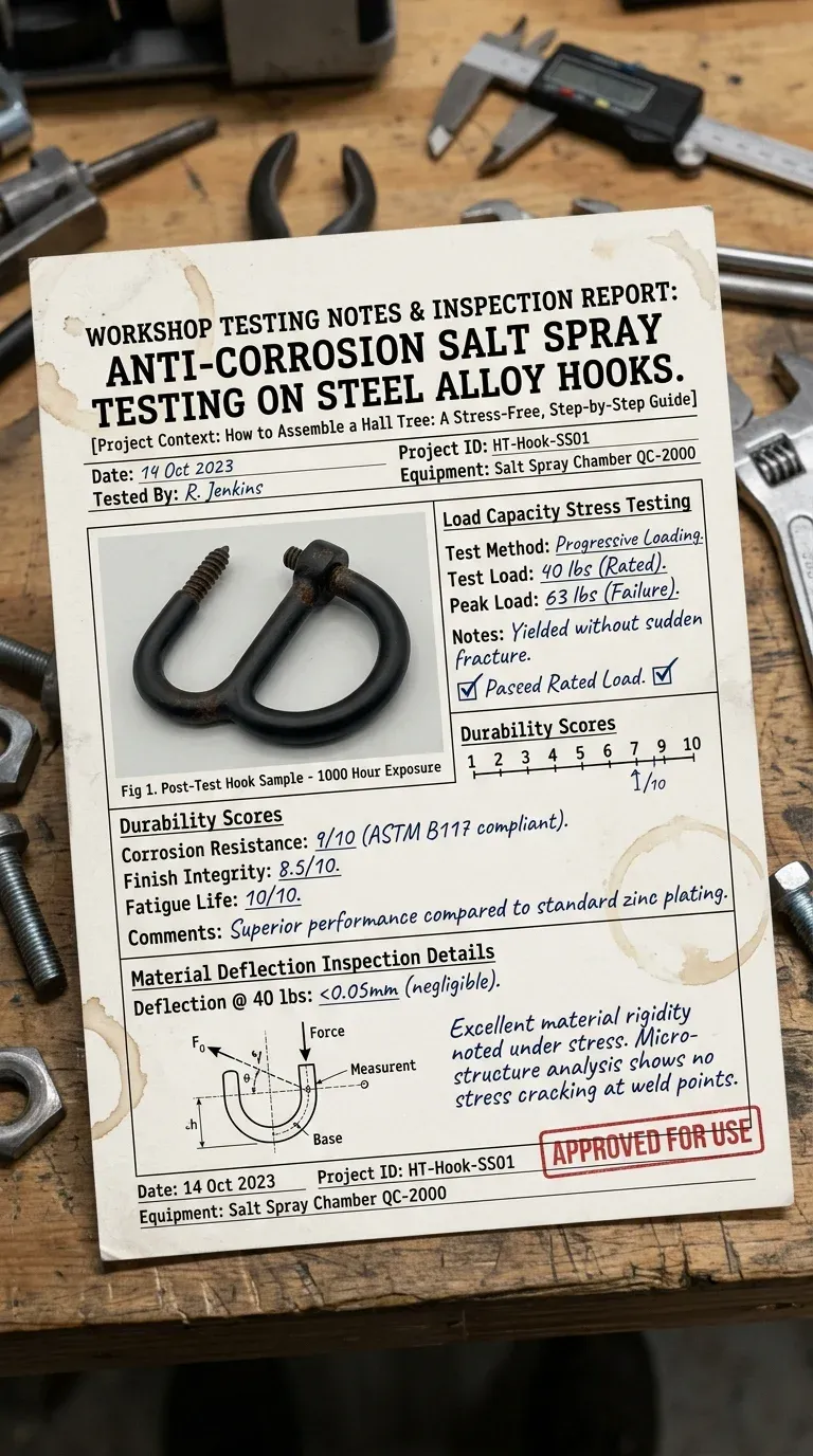 Original Photography: Anti-corrosion salt spray testing on steel alloy hooks
