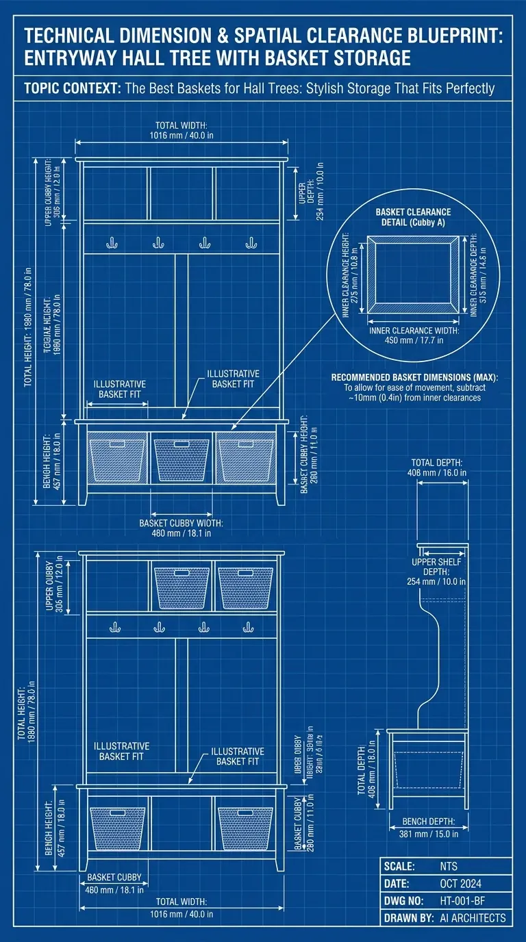 Measurement Chart: Spatial clearance and dimension blueprint for entryway storage