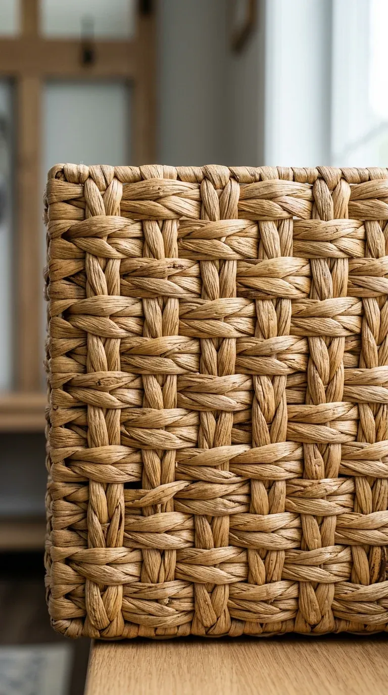 Original Photography: Close-up of water hyacinth basket weave showing tight double-weave construction