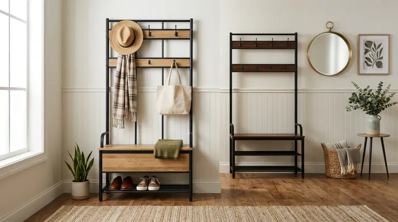 Original editorial photography for Best Hall Trees Under $200 for a High-End Entryway on a Budget