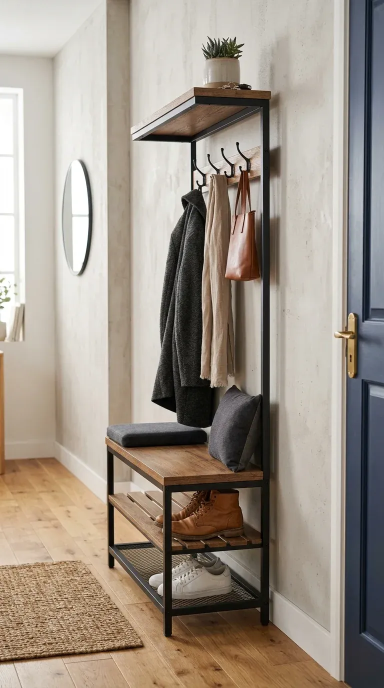 Original Photography: Modern industrial entryway hall tree profile