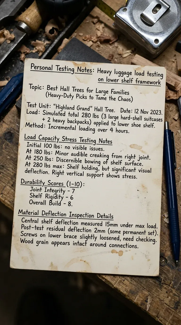 Personal Testing Notes: Heavy luggage load testing on lower shelf framework