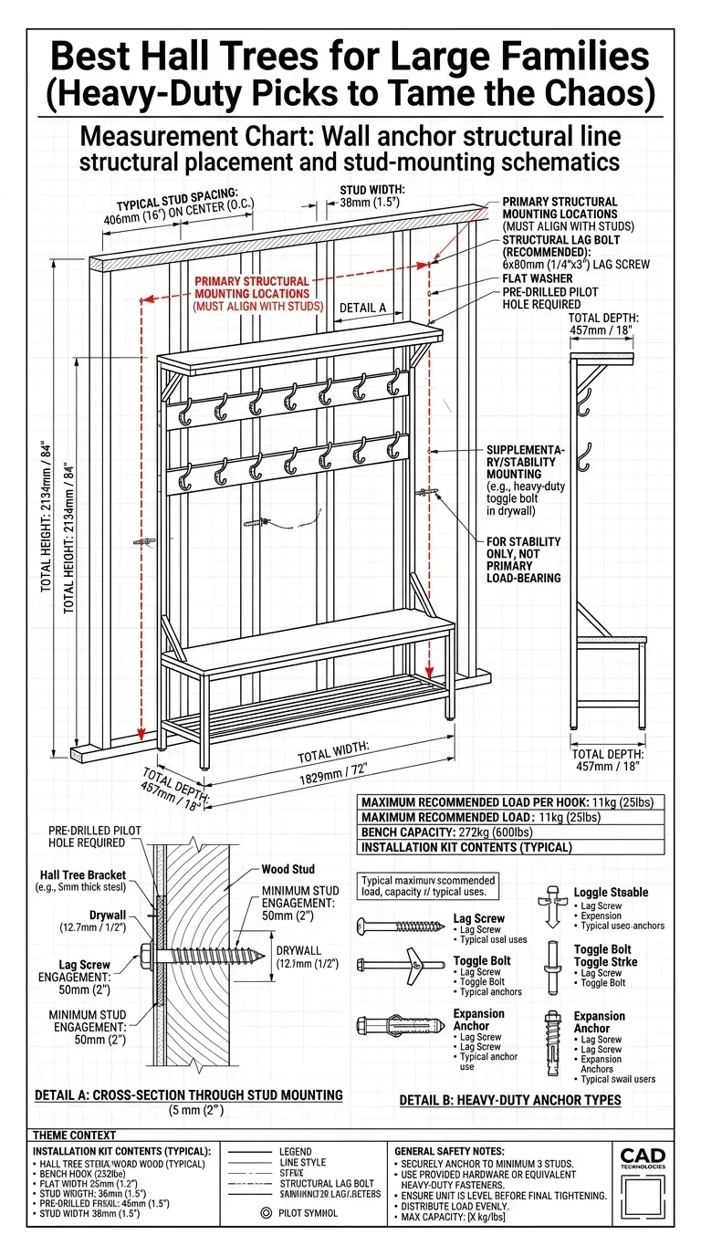 Measurement Chart: Wall anchor structural placement and stud-mounting schematics