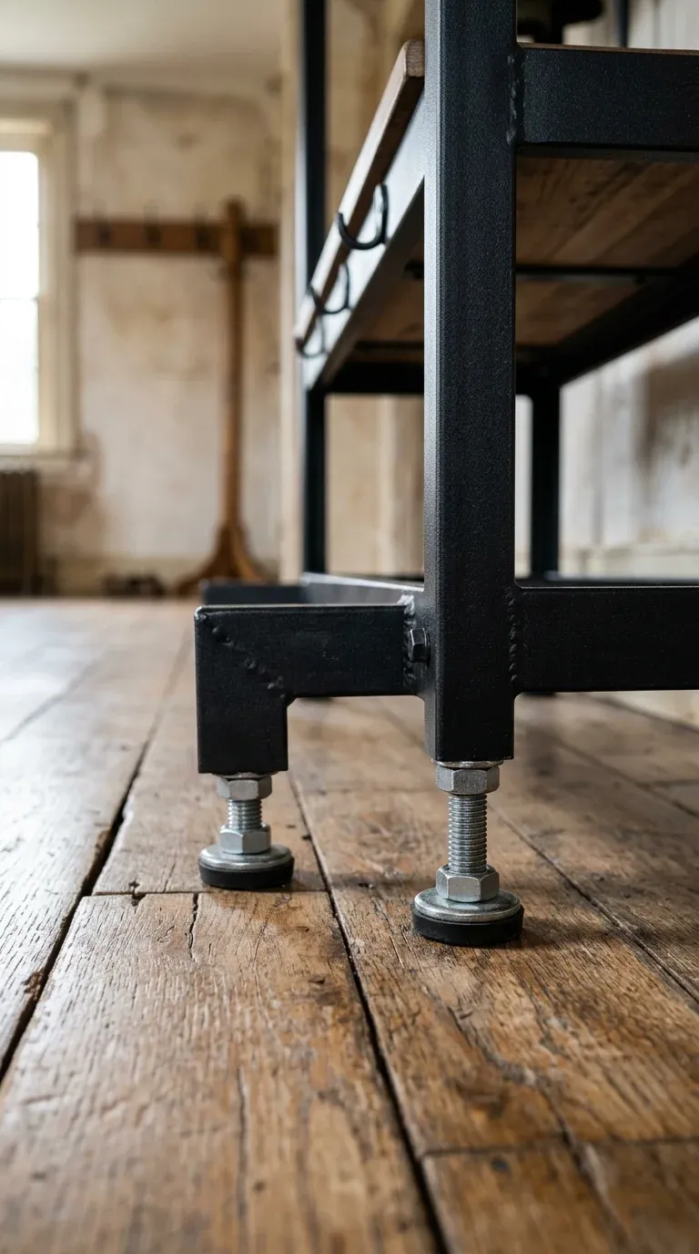 Side-by-side comparison diagram showing a traditional coat rack next to an industrial hall tree with shoe storage