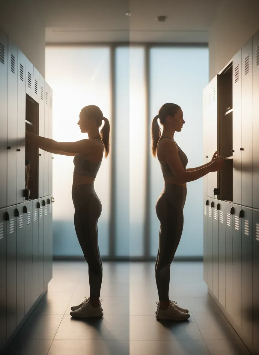 A side profile comparison of a standard depth locker versus a stepped-depth design showing the ergonomic difference
