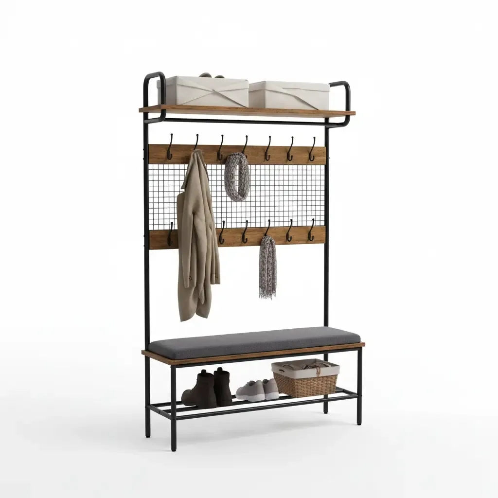 VASAGLE Industrial Hall Tree with Padded Seat