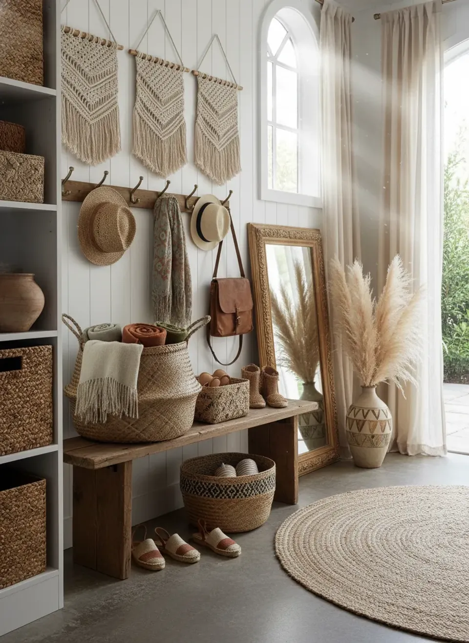 Boho Mudroom Ideas: Eclectic Entryway Designs with Woven Storage Accents