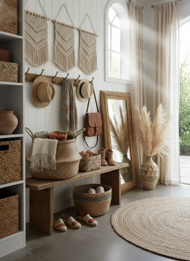 Boho Mudroom Ideas: Eclectic Entryway Designs with Woven ...