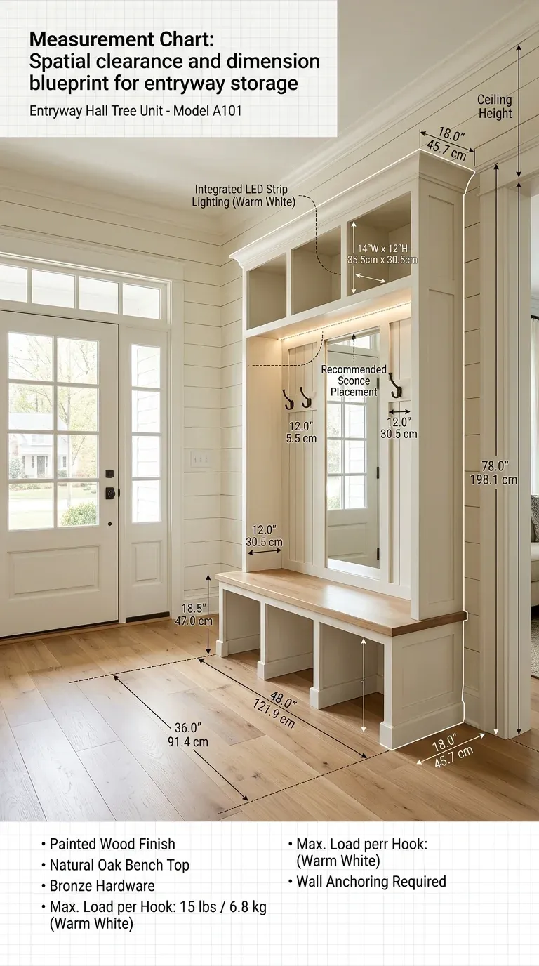 Measurement Chart: Spatial clearance and dimension blueprint for entryway storage