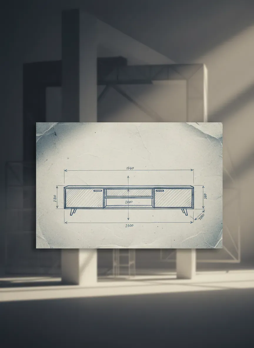 Blueprint sketch of floating console dimensions