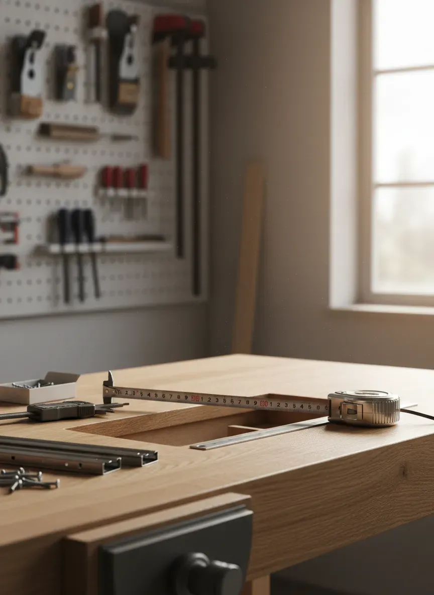 Measuring the workbench cavity for exact drawer slide clearance