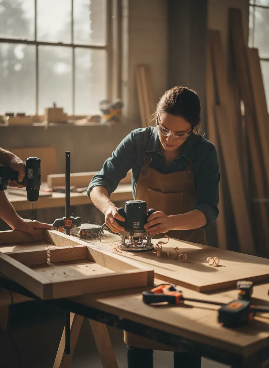 Routing the edges and assembling the main frame with pocket hole joinery