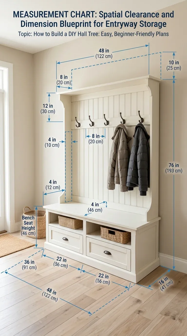 Measurement Chart: Spatial clearance and dimension blueprint for entryway storage