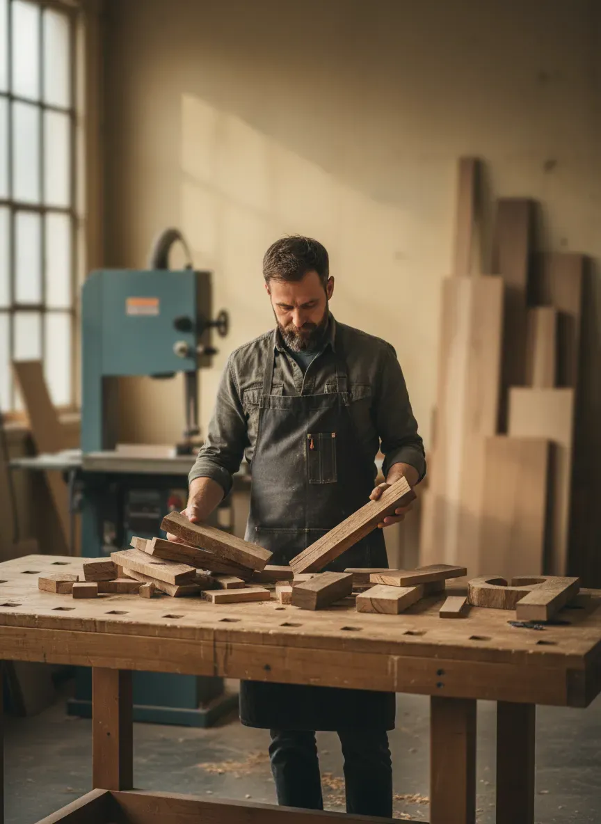 Sorting and milling scrap wood for bench design