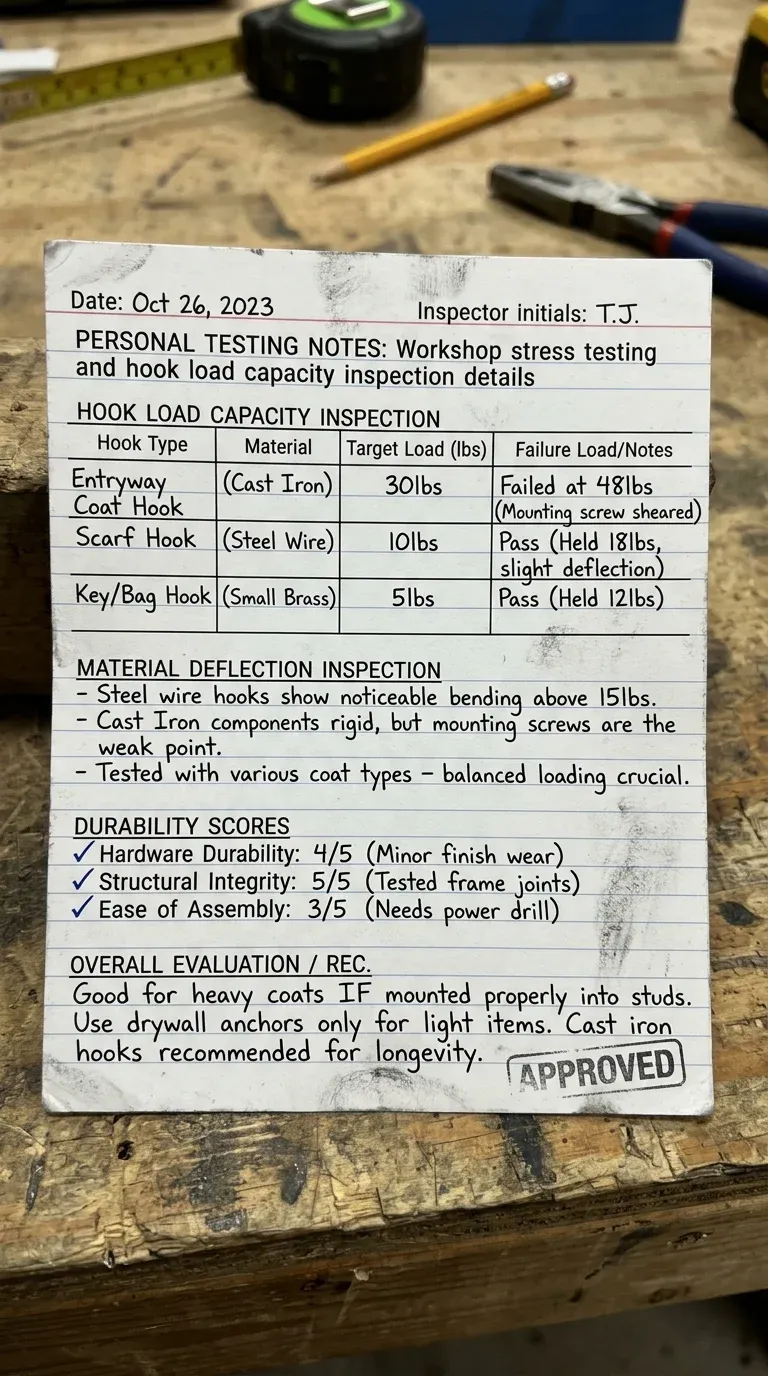 Personal Testing Notes: Workshop stress testing and hook load capacity inspection details