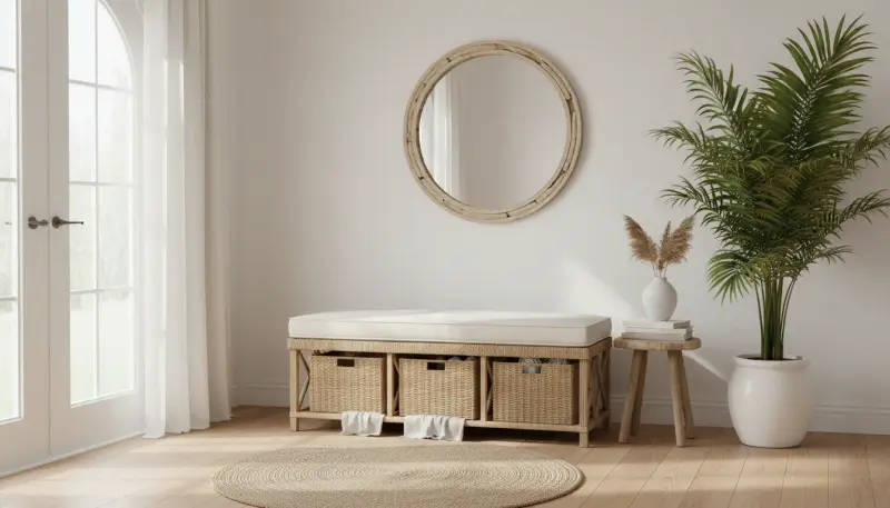 Coastal Charm: Woven Entryway Benches with Storage for Li...