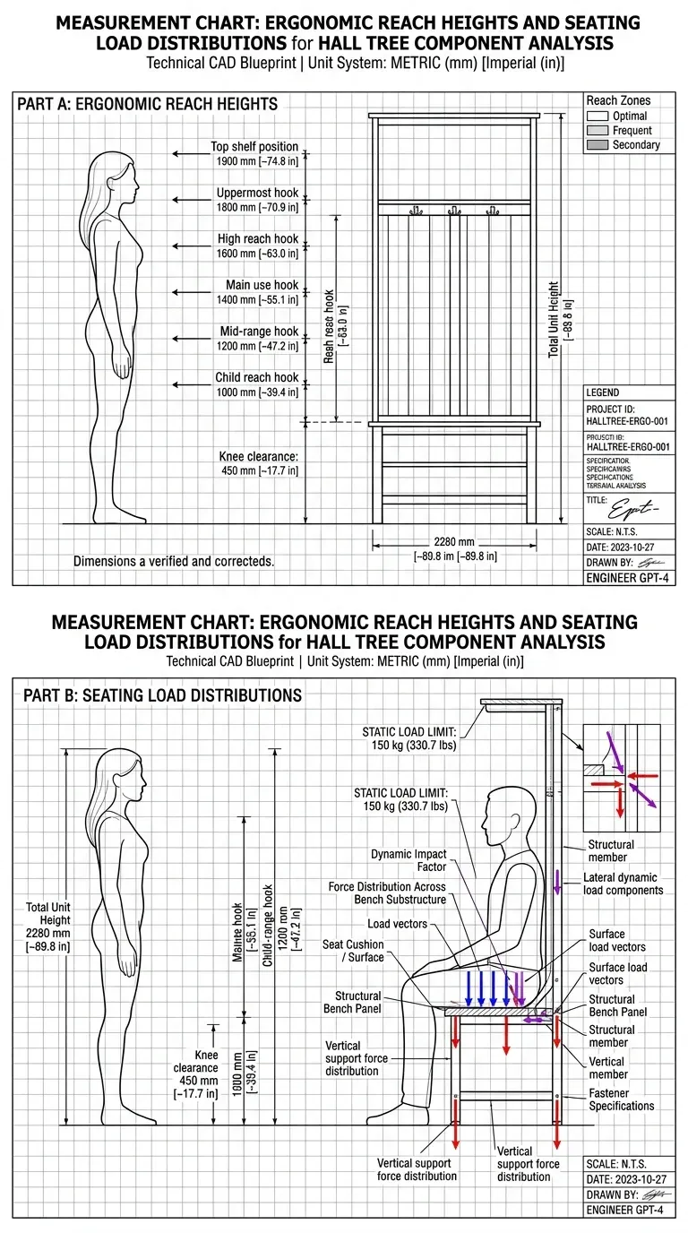 Measurement Chart: Ergonomic reach heights and seating load distributions