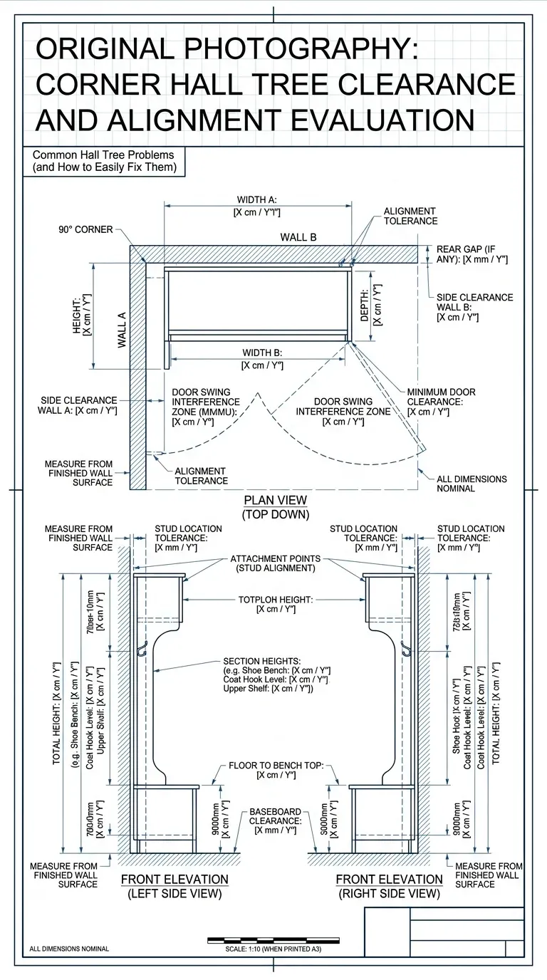 Original Photography: Corner hall tree clearance and alignment evaluation