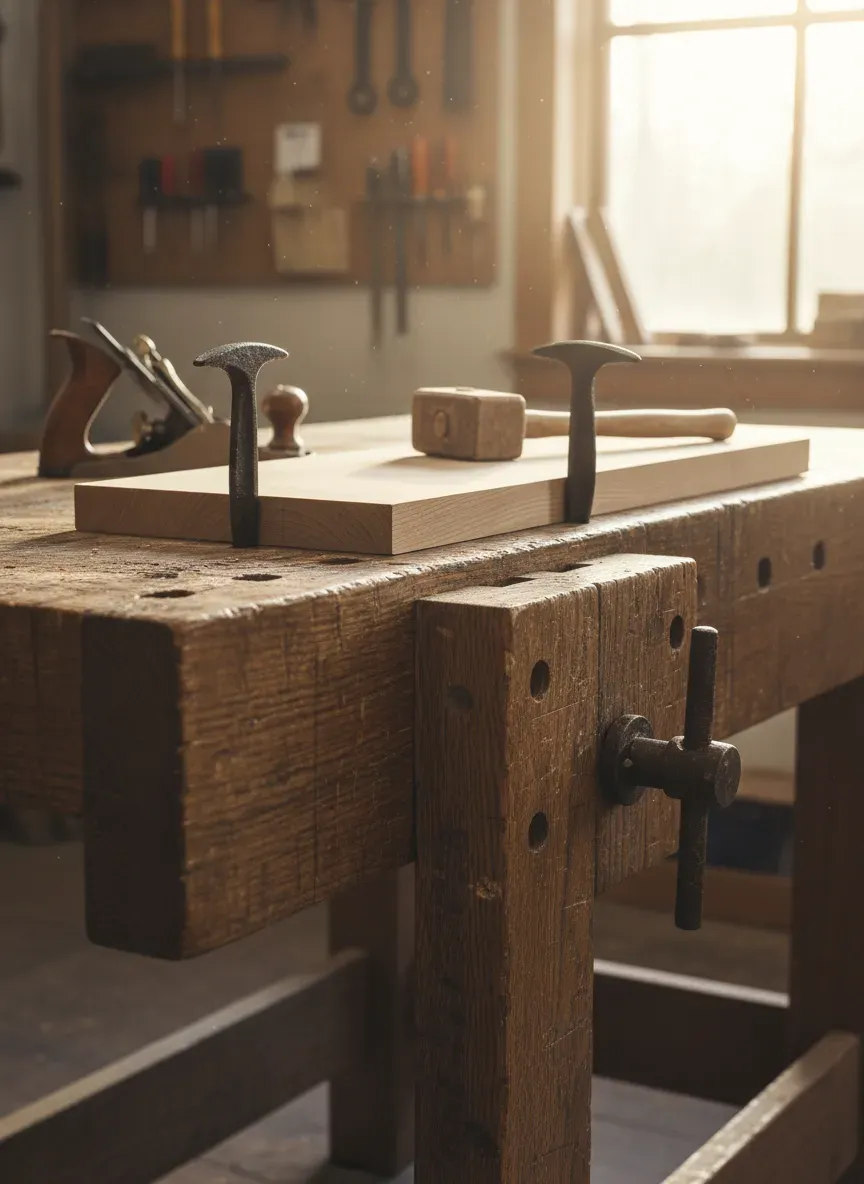 English Nicholson Workbench with wide aprons and holdfasts