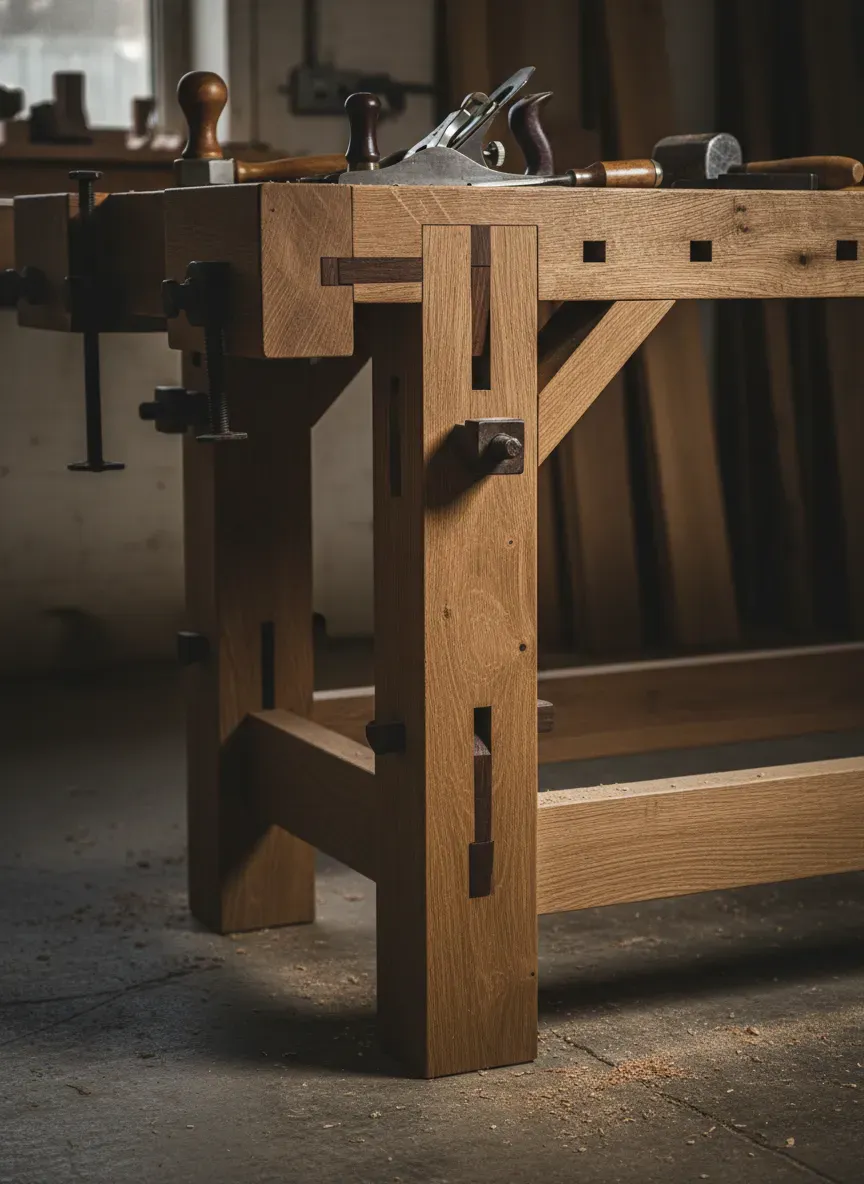 Detailed joinery of the Nicholson workbench trestle legs