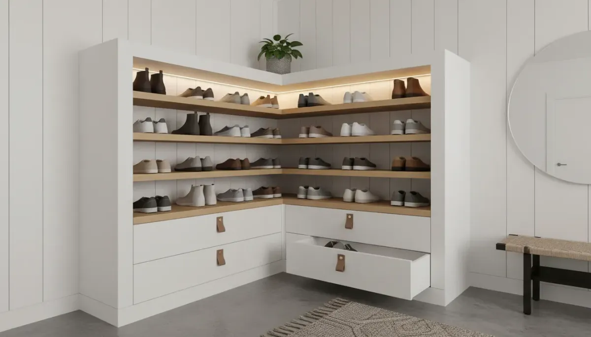 Corner Shoe Storage Solutions: Utilizing Awkward Entryway Spaces
