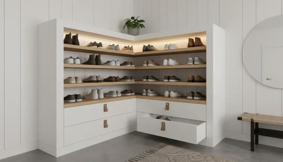 Corner Shoe Storage Solutions: Utilizing Awkward Entryway Spaces