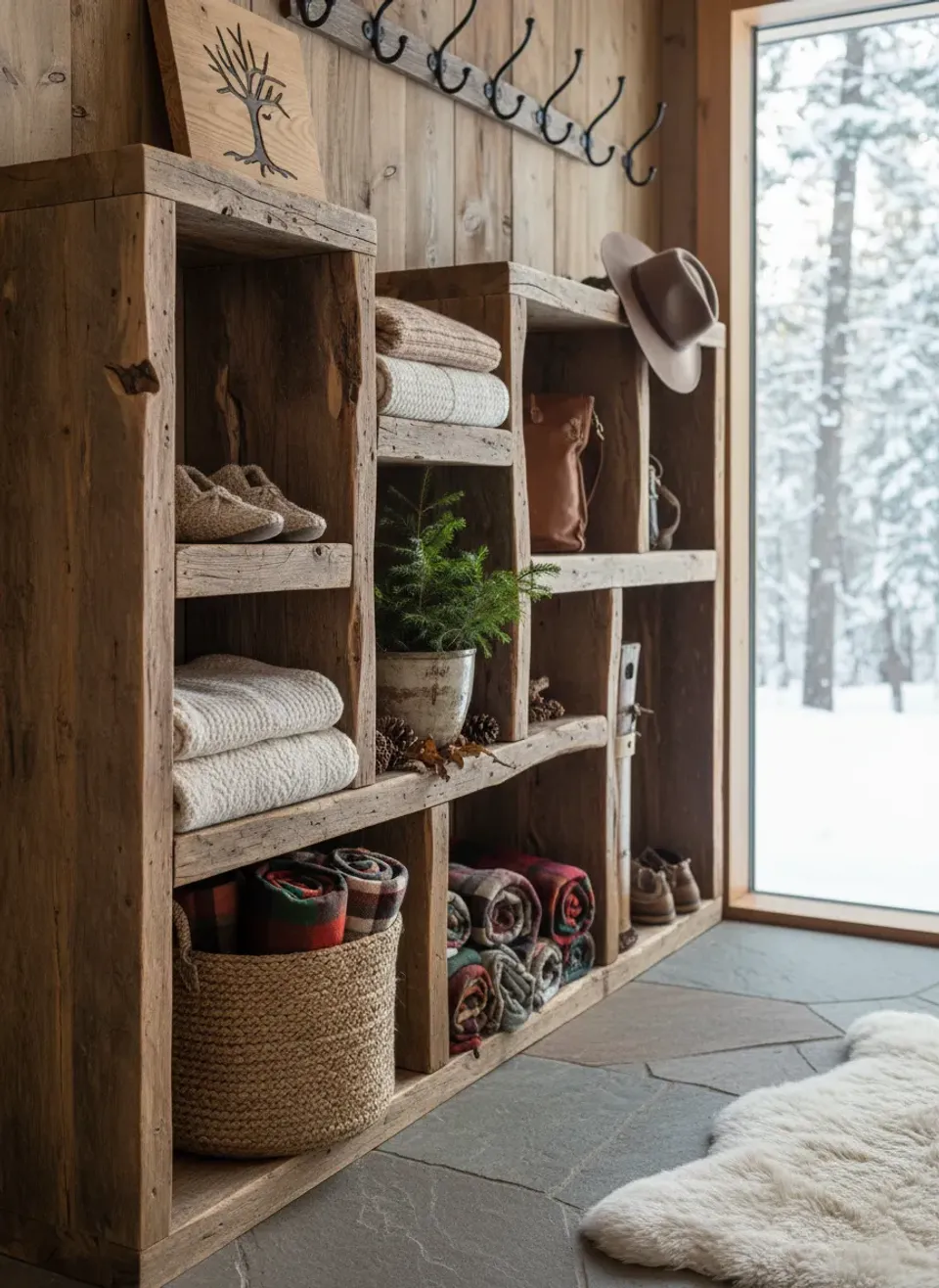 Cozy Cabin Vibes: Rustic Wood Cubby Designs for a Natural Entryway