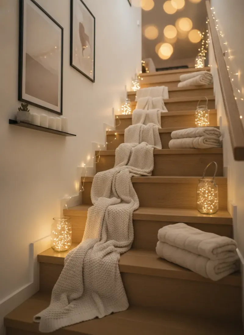 Professional SEO visualization for Cozy Staircase Decor Ideas | Warm Lighting & Minimal Wall Styling