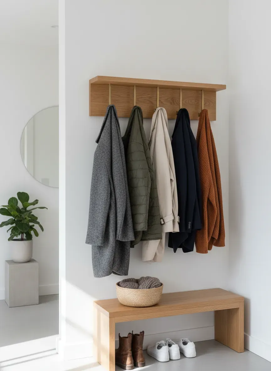 Finished personalized entryway rack with coats