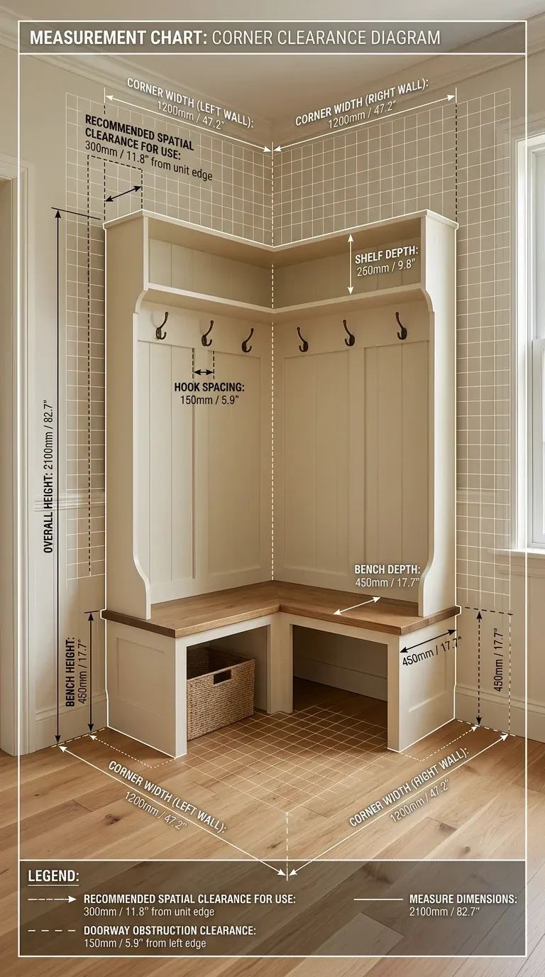 Measurement Chart: Corner clearance diagram