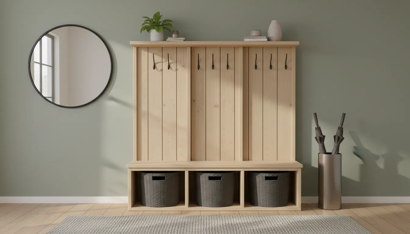 Entryway Benches With Storage and Integrated Coat Hooks