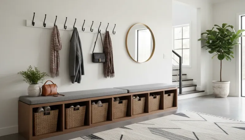 Professional SEO visualization for Entryway Organization Systems That Include Seating and Wall-Mounted Hooks