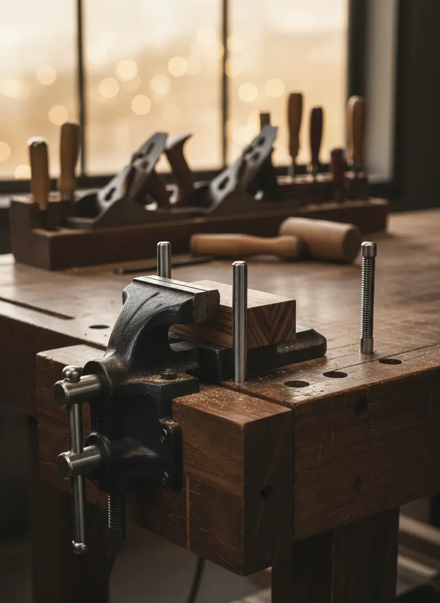 Heavy duty face vise and bench dog setup for advanced workholding