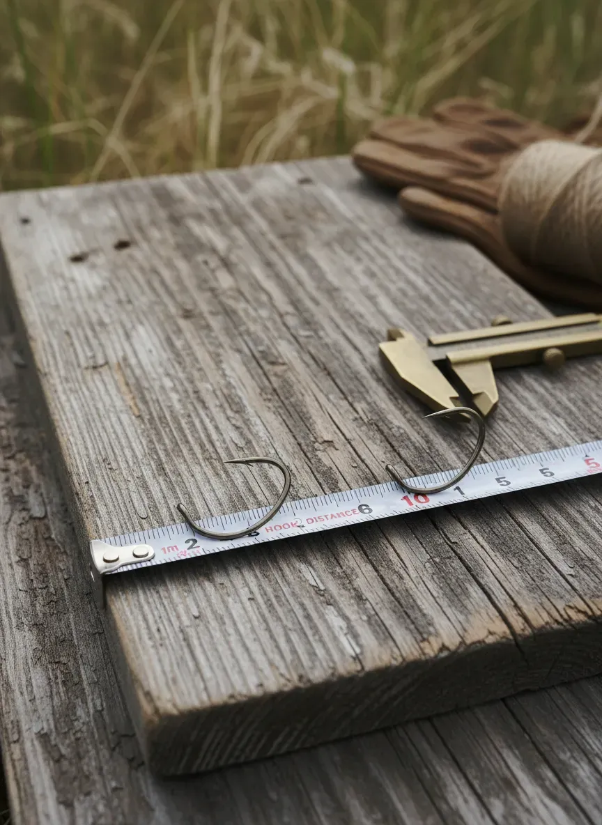 Measuring hook distance on a rustic wooden backer board