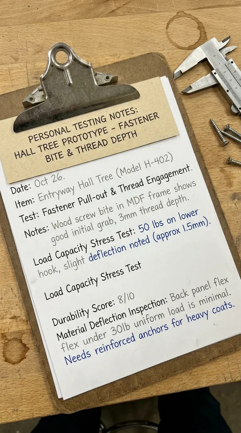 Personal Testing Notes: Close-up on fastener bite and thread depth inspection
