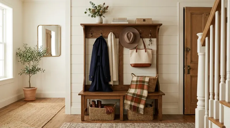 Original editorial photography for Gorgeous Hall Tree Styling Ideas to Elevate Your Entryway