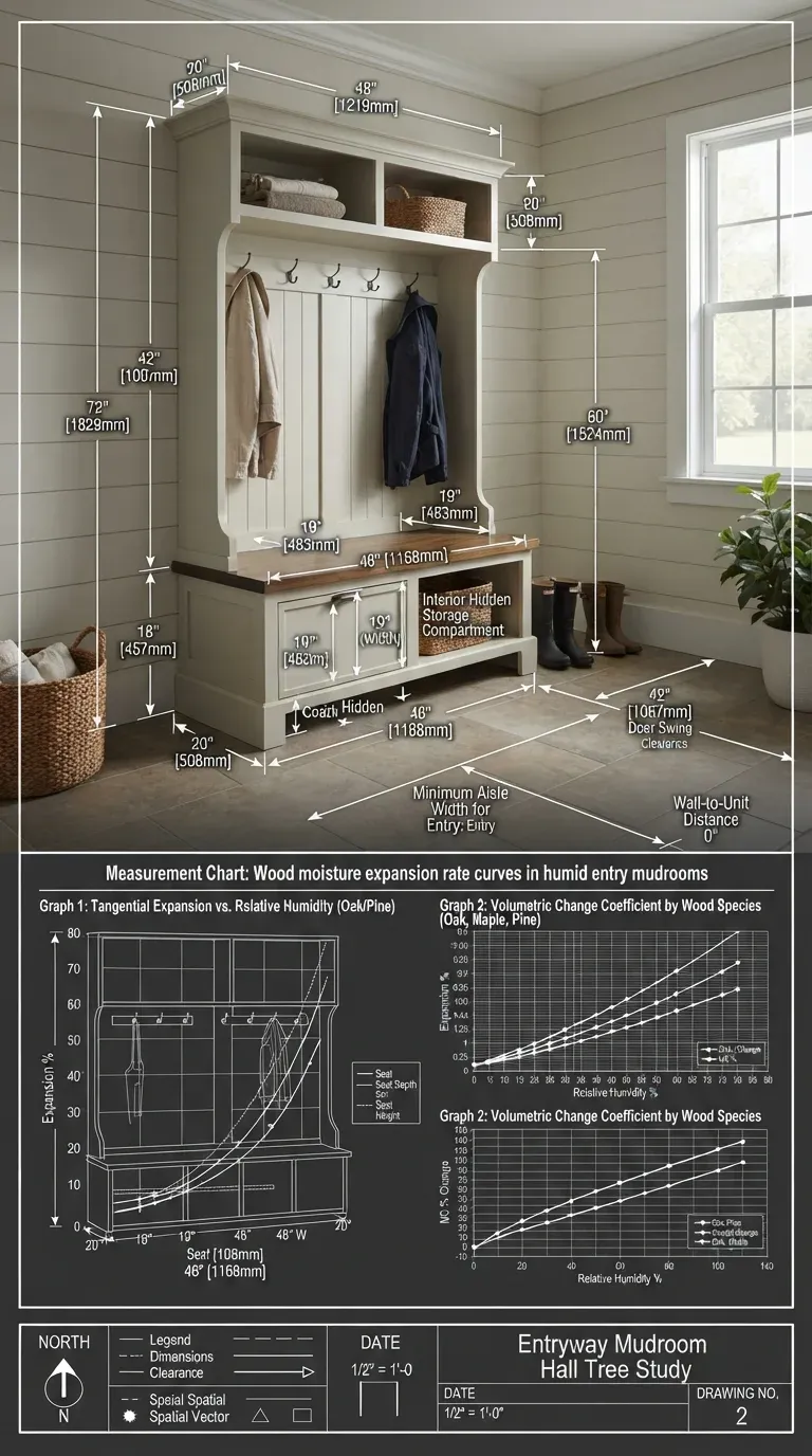 Wood moisture expansion chart - MDF 8.2% vs birch plywood in 85% humidity hall tree test