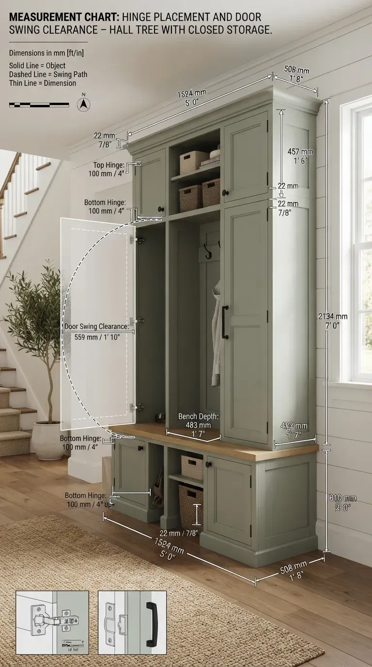 Measurement Chart: Hinge placement and door swing clearance