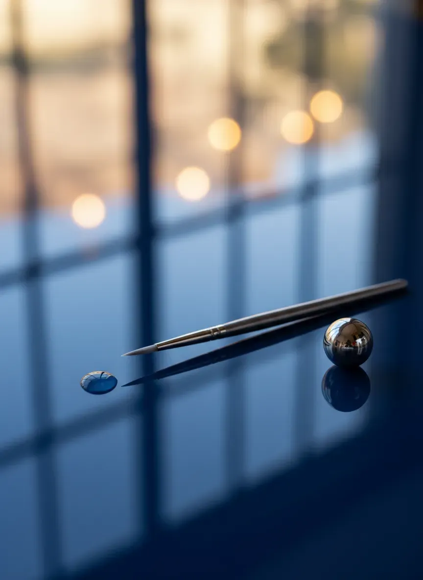 Close-up of a perfectly smooth, high-gloss painted surface showing no brush marks and high reflectivity