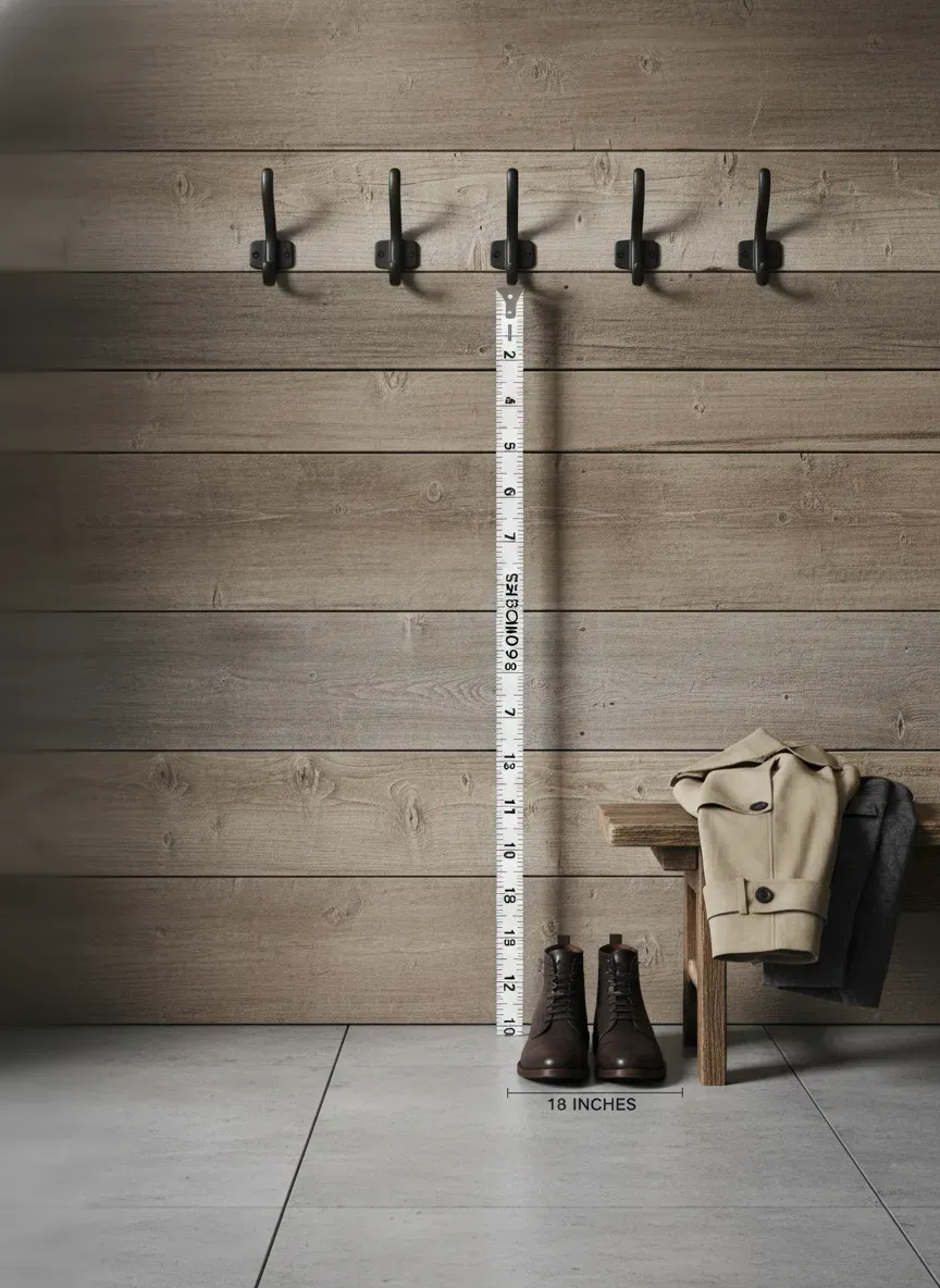 Diagram showing standard 60-inch height for coat hooks with floor clearance