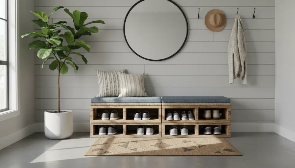 How to Build a Simple Pallet Shoe Storage Rack for Your Mudroom Entryway